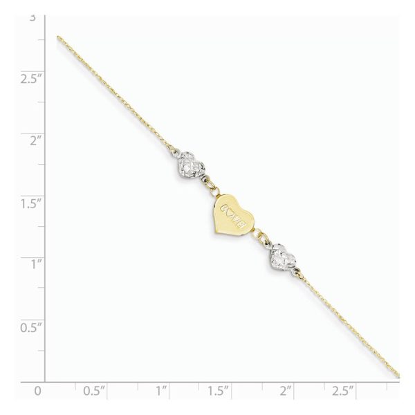 14k Two-Tone Gold Diamond-Cut Puffed and Love Heart Anklet, 9 Inch Online now