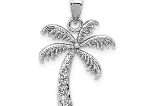 14k White Gold Palm Tree Pendant, 14 x 22mm on Sale