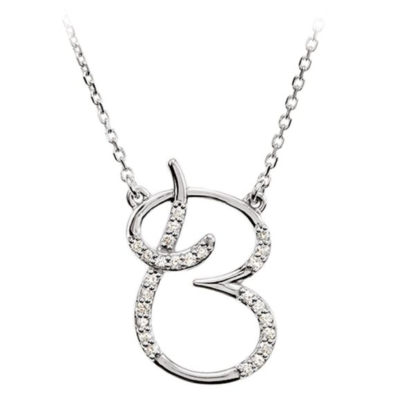 1 8 Ct Diamond Sterling Silver Medium Script Initial B Necklace, 16in Cheap