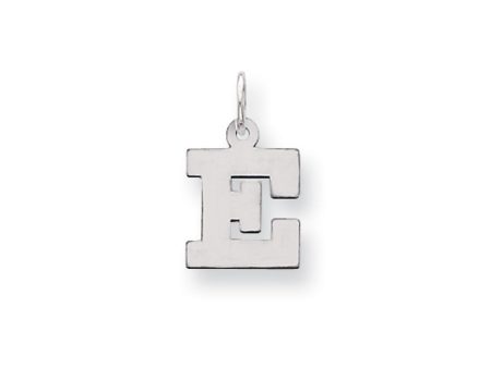 14k White Gold, Amanda Collection, Small Block Style Initial E Pendant Discount