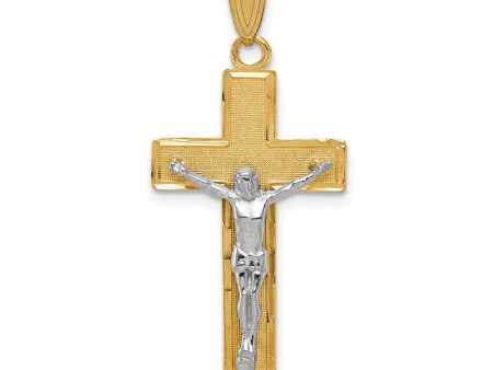 14k Two Tone Gold Diamond-cut Crucifix Cross Pendant For Discount