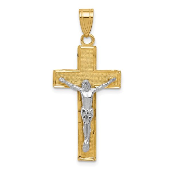 14k Two Tone Gold Diamond-cut Crucifix Cross Pendant For Discount