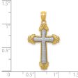 14k Two Tone Gold Ornate Cross Pendant, 17 x 31mm For Sale