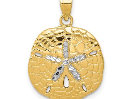 Two Tone Diamond Cut Sand Dollar Pendant in 14k Gold and Rhodium Online Sale