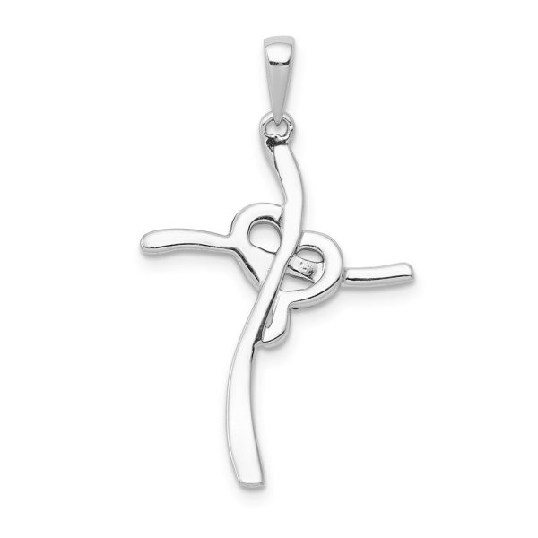 14k White Gold 0.1 Ctw Champagne Diamond Heart Cross Pendant, 19x32mm Sale