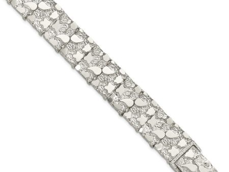 15mm Sterling Silver Nugget Link Bracelet, 8.5 Inch Online now