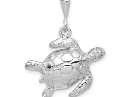 14k White Gold Polished 2D Sea Turtle Pendant For Sale