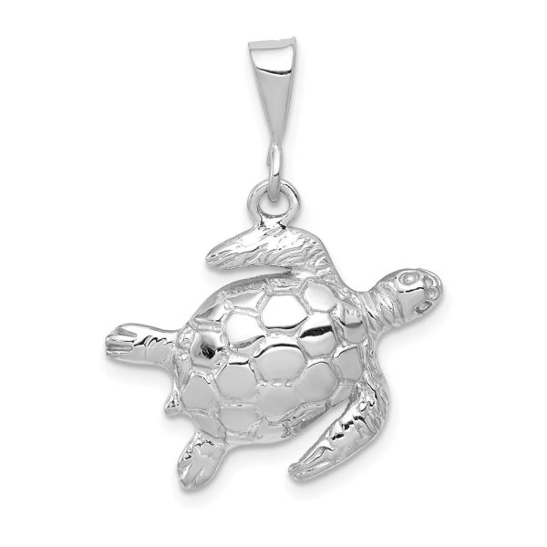 14k White Gold Polished 2D Sea Turtle Pendant For Sale