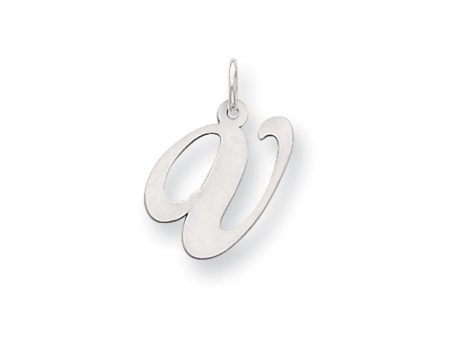 14k White Gold, Ella Collection Medium Fancy Script Initial V Pendant For Cheap