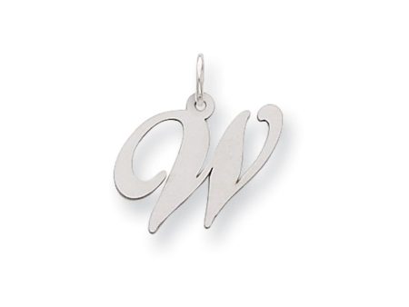 14k White Gold, Ella Collection Medium Fancy Script Initial W Pendant Discount