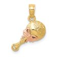 14k Two Tone Gold 2D Baby Rattle Pendant, 14mm (9 16 inch) on Sale