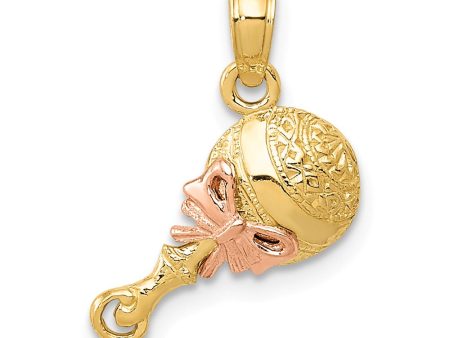 14k Two Tone Gold 2D Baby Rattle Pendant, 14mm (9 16 inch) on Sale