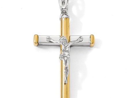 14k Two Tone Gold, Polished Crucifix Pendant, 21 x 40mm For Discount