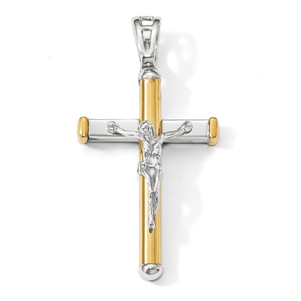 14k Two Tone Gold, Polished Crucifix Pendant, 21 x 40mm For Discount