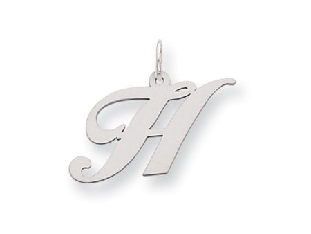 14k White Gold, Ella Collection Medium Fancy Script Initial H Pendant Discount