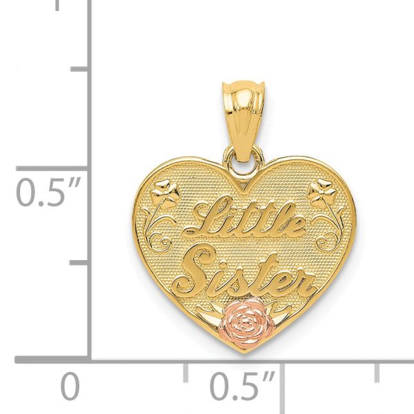 14k Two Tone Gold Little Sister Heart Pendant, 15mm Online Sale