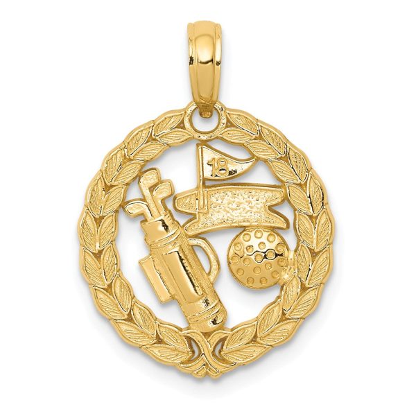 14k Yellow Gold 16mm Golf Themed Pendant Fashion