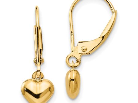 Kids 5mm Puffed Heart Lever Back Earrings in 14k Yellow Gold Online now