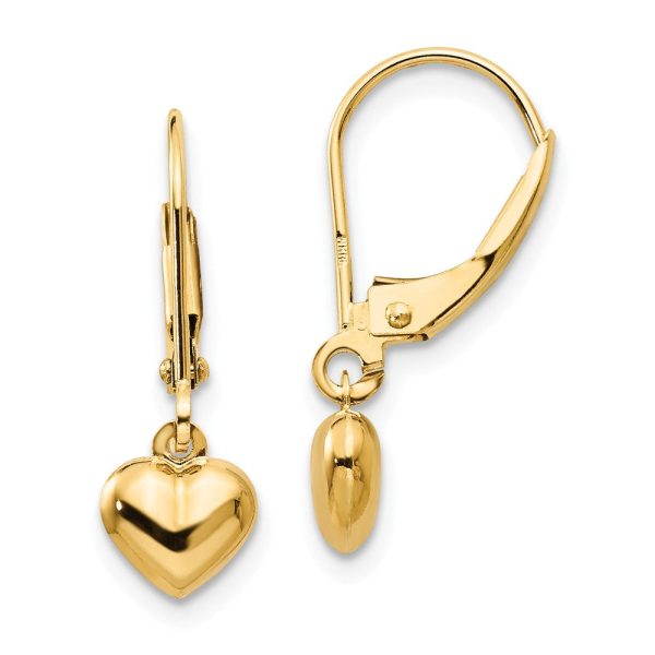 Kids 5mm Puffed Heart Lever Back Earrings in 14k Yellow Gold Online now