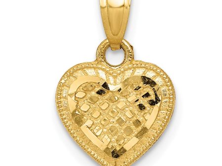 14k Yellow Gold Diamond Cut Lattice Heart Pendant, 10mm Cheap