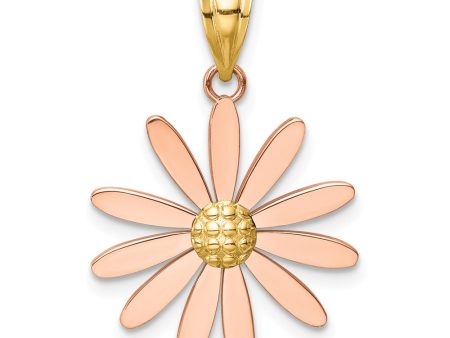 14k Two Tone Gold 18mm Pink Daisy Pendant Fashion