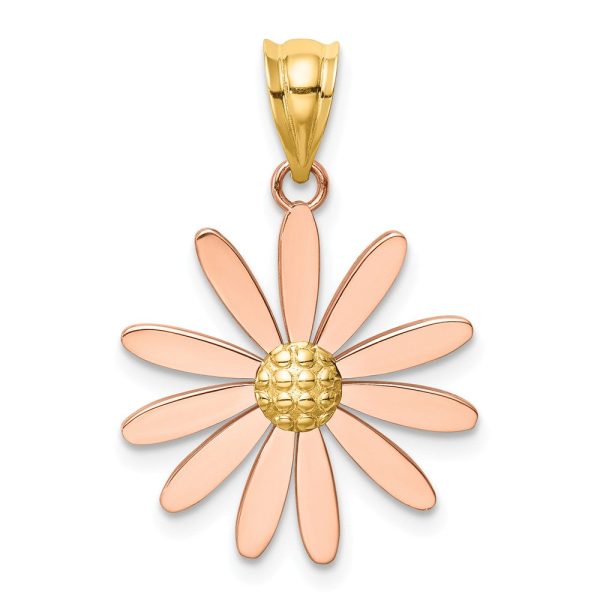 14k Two Tone Gold 18mm Pink Daisy Pendant Fashion