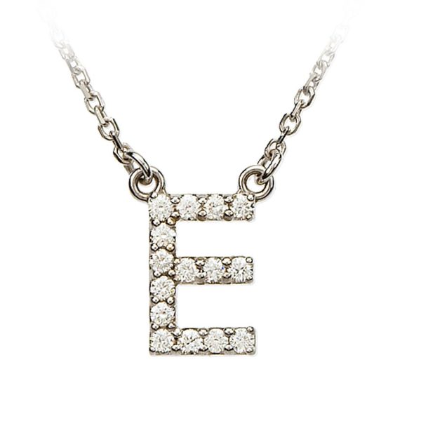 1 6 Cttw Diamond & 14k White Gold Block Initial Necklace, Letter E For Sale