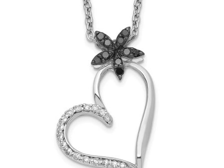 1 6 Ctw Black & White Diamond Flower Heart Necklace in Sterling Silver Discount