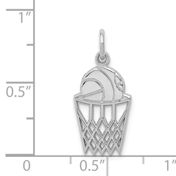 14k White Gold Polished Basketball and Net Charm For Cheap