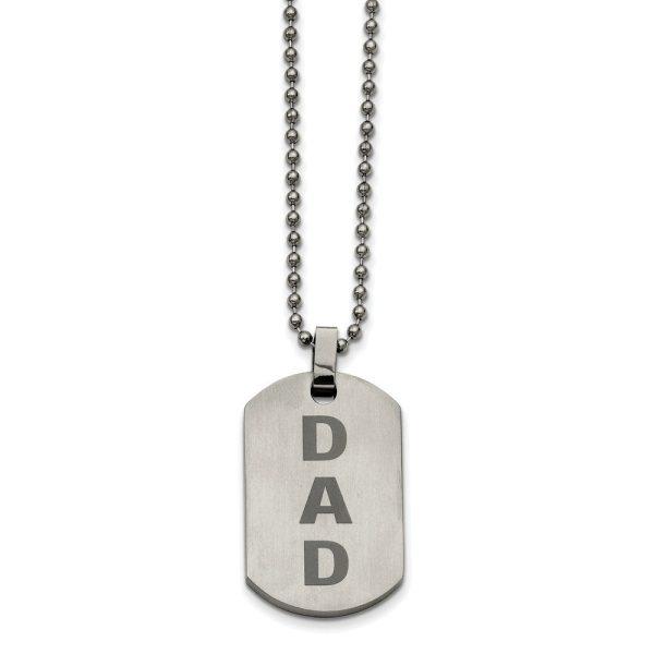 Stainless Steel Black Enamel Dad Dog Tag Necklace 24 Inch For Sale