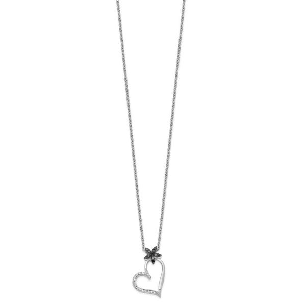 1 6 Ctw Black & White Diamond Flower Heart Necklace in Sterling Silver Discount