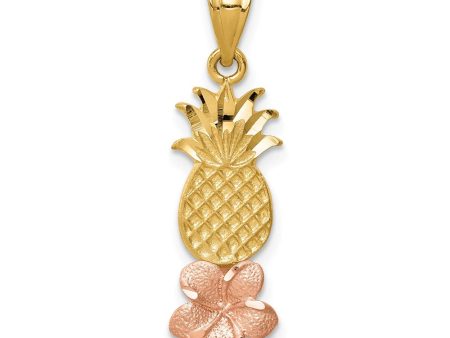 14k Rose and Yellow Gold Pineapple Plumeria Pendant For Discount