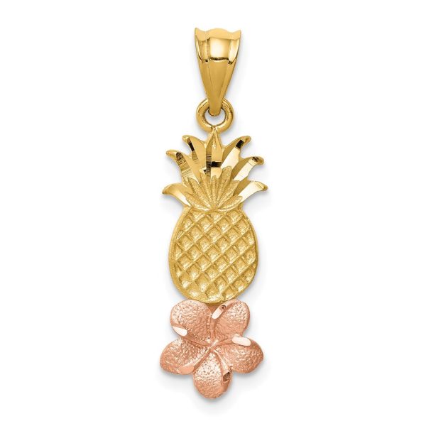 14k Rose and Yellow Gold Pineapple Plumeria Pendant For Discount