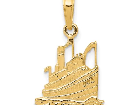 14k Yellow Gold Small Cruise Ship Pendant on Sale