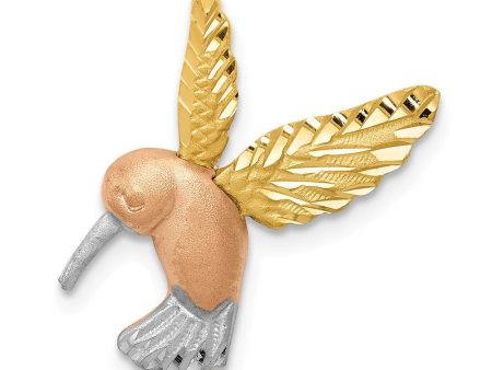 14k Two Tone Gold & White Rhodium 2D Hummingbird Slide Pendant, 18mm Online Hot Sale