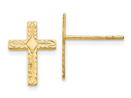 13mm Textured Cross Post Earrings in 14k Yellow Gold on Sale