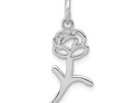 14k White Gold Stemmed Rose Silhouette Charm Online Hot Sale