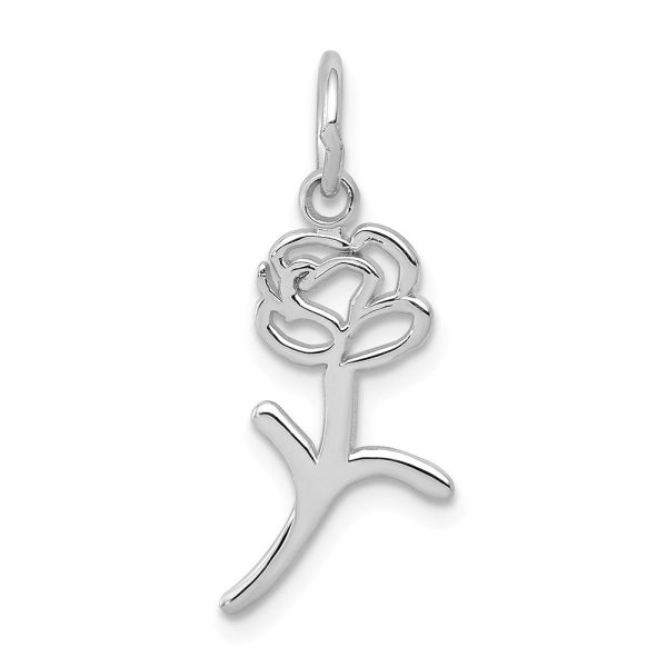 14k White Gold Stemmed Rose Silhouette Charm Online Hot Sale