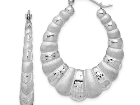 Sterling Silver Diamond-Cut Oval Shrimp Hoop Earrings, 35mm (1-3 8 in) Supply