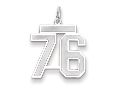 14k White Gold, Jersey Collection, Medium Number 76 Pendant For Cheap