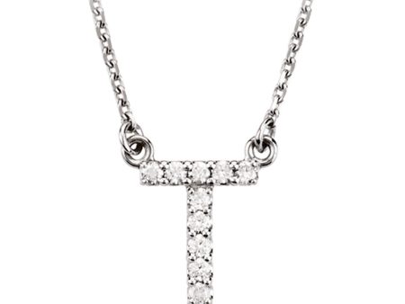 1 10 Cttw Diamond & 14k White Gold Block Initial Necklace, Letter T Online now