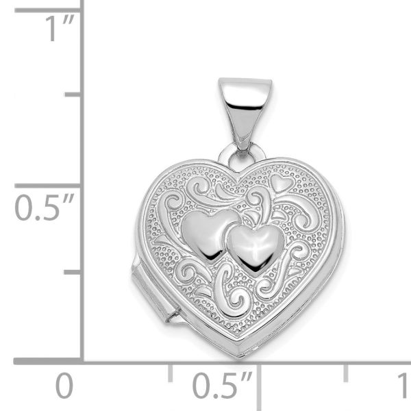 14k White Gold 15mm Double Design Heart Shaped Locket Cheap