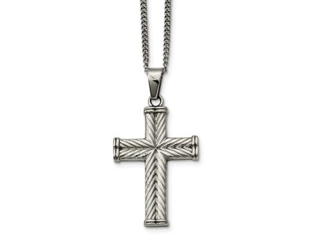 Stainless Steel Textured Wheat Design Cross Necklace - 22 Inch Cheap