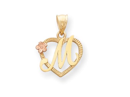 14k Two Tone Gold Grace Collection 15mm Heart Initial M Pendant Online Sale