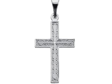 14k White Gold Scrolled Cross Pendant Online now