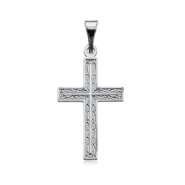 14k White Gold Scrolled Cross Pendant Online now