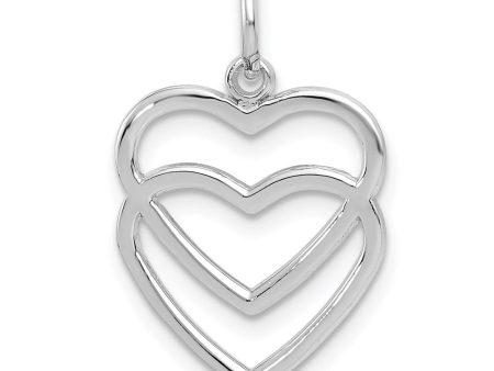 14k White Gold Double Open Heart Charm Hot on Sale