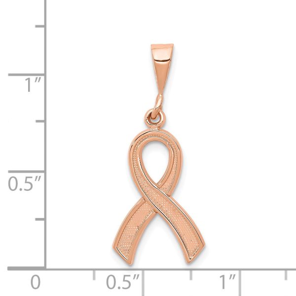 14k Rose Gold Polished and Satin Awareness Ribbon Pendant For Discount