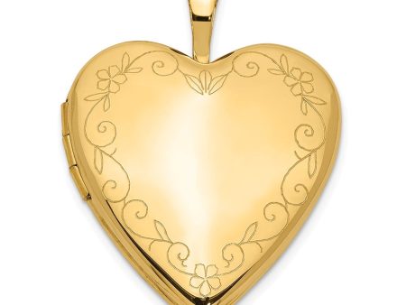 14k Yellow Gold 20mm Heart Locket with Flower Vine Border Online Sale