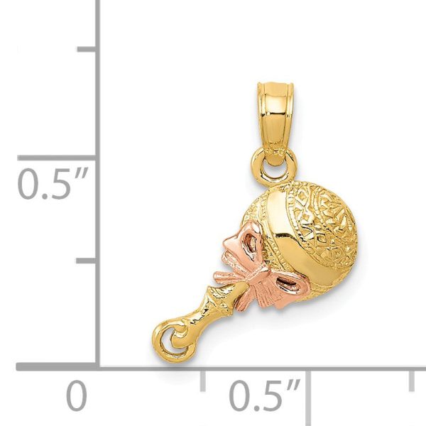 14k Two Tone Gold 2D Baby Rattle Pendant, 14mm (9 16 inch) on Sale